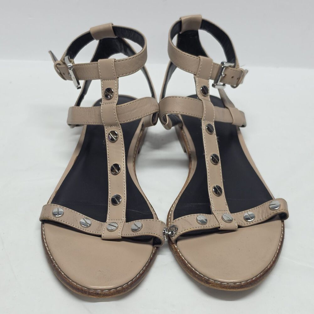 Rebecca Minkoff Sandy T-Strap Gladiator Sandals Womens 8.5 Beige Leather Studded
